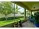Screened patio features brick pavers, plants, and a beautiful view of the lush, green backyard at 3681 Divot Ln, Sarasota, FL 34232