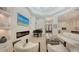 Elegant living room with fireplace, grand piano, comfortable seating and open floor plan at 413 Partridge Cir, Sarasota, FL 34236