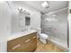 Bathroom features a modern vanity, stylish mirror, updated shower and sleek fixtures at 4455 Emerald Ridge Dr, Sarasota, FL 34233