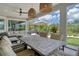 The expansive covered patio provides a versatile space for dining and lounging, overlooking the well-manicured yard at 8668 Sundance Loop, Sarasota, FL 34238