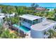 Aerial view showcasing a modern home with a pool and stylish outdoor living space at 1168 Westway Dr, Sarasota, FL 34236