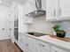 Modern kitchen with white cabinetry, stainless steel appliances, designer backsplash, and quartz countertops at 2217 Muesel St, Sarasota, FL 34237