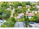 Aerial view showing home with a private pool surrounded by trees and lush landscaping in a residential neighborhood at 2504 Mulberry Ter, Sarasota, FL 34239