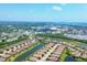 An aerial view of the community showcasing the homes, lakes, and surrounding cityscape at 5863 Cavano Dr, Sarasota, FL 34231