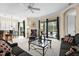 Inviting living room with comfortable seating, a view to the outdoor pool, and an open layout to the kitchen at 7424 Sea Island Ln, Bradenton, FL 34201