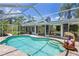 A freeform pool is enclosed in a screen with a brick patio and easy access to the house at 9007 63Rd Avenue E Dr, Bradenton, FL 34202