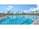 Long, bright, community swimming pool with neatly placed lounge chairs and greenery on either side at 10254 Morning Mist Ln, Sarasota, FL 34241