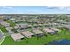 Picturesque aerial view of a vibrant community showcasing meticulously landscaped properties, tranquil ponds, and well-maintained streets at 15716 Barefoot Beach Dr, Bradenton, FL 34211