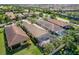 An aerial view showcasing lush landscaping, private pools, and tile roofs in a vibrant neighborhood at 19023 Mangieri St, Venice, FL 34293