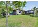 This backyard features a green lawn, well-placed foliage, and a screened-in patio area at 201 Vinadio Blvd, Nokomis, FL 34275