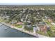 Expansive aerial shot featuring waterfront homes, mature trees, neighborhood pools, and serene coastal living at 2401 Riverview Blvd, Bradenton, FL 34205
