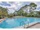 Large community pool with lounge chairs and mature trees surrounding the area at 3617 Yellow Pine Ct # 144, Sarasota, FL 34238