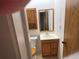 Modest bathroom featuring a single sink vanity, medicine cabinet, and oak accents at 4199 66Th Street W Cir # 4199, Bradenton, FL 34209