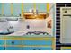 Vintage-style kitchen with blue and yellow cabinets, retro appliances, and unique design at 5317 14Th S Ave, Gulfport, FL 33707