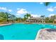 This stunning community pool area features lush tropical landscaping, a spacious pool, and comfortable seating options at 5711 Archipelago St, Nokomis, FL 34275