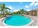 The community pool offers a resort-like ambiance with crystal-clear water, mature palm trees, and a covered patio at 5711 Archipelago St, Nokomis, FL 34275