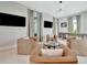 Living room featuring modern seating arrangement, sleek lighting, and neutral decor at 6317 Turtle Grass Dr, Bradenton, FL 34210