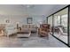 Spacious living room with wood flooring, comfortable seating, and large windows with water views at 7110 Fairway Bend Ln # 181, Sarasota, FL 34243