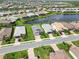 Aerial view showcasing a residential area with well-maintained homes and scenic lake views, offering a serene environment at 7758 Summerland Cv, Bradenton, FL 34202