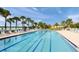 Lap pool with blue lane dividers and lounge chairs with lake views at 13391 Dimarco St, Venice, FL 34293