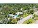 This aerial view features the neighborhood, pool, lush surroundings and property location at 2321 Milford Cir, Sarasota, FL 34239