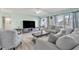 Spacious living room features gray sofas, a large TV, and access to a bathroom at 2901 26Th W St # 204, Bradenton, FL 34205