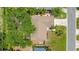 Bird's eye view of this home with an in-ground pool, spacious yard, and screened lanai at 3525 Riviera Dr, Sarasota, FL 34232