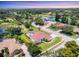 Aerial view of a residential neighborhood with single-Gathering homes and a pond at 7133 Dornough Ln, Bradenton, FL 34202