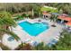 Aerial view of community pool featuring a spa and covered seating at 7750 Ridgelake Cir, Bradenton, FL 34203