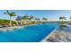 Resort-style pool with clear blue water, surrounded by palm trees and comfortable lounge chairs at 7983 Sandstar Way, Sarasota, FL 34240