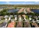 A beautiful residential area surrounded by multiple bodies of water and lush trees is an aerial delight at 12261 Stuart Dr, Venice, FL 34293
