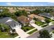 An aerial view showcasing the neighborhood with gorgeous landscaping, luscious trees and sidewalks for strolls at 12261 Stuart Dr, Venice, FL 34293