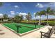 Enjoy a friendly game of bocce ball on this lovely green court surrounded by mature palms and serene landscaping at 13513 Deep Blue Pl, Bradenton, FL 34211