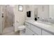 Clean bathroom features a walk-in shower and white quartz vanity with modern sink and fixtures at 16231 Tradewind Ter, Bradenton, FL 34211