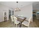 Charming dining room with a chandelier, wooden table, and stylish chairs at 16231 Tradewind Ter, Bradenton, FL 34211