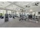 Well-equipped gym with modern machines, weights, mirrors, and abundant natural light from the large windows at 16231 Tradewind Ter, Bradenton, FL 34211