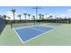 Community pickleball courts with vibrant blue surfaces, nets, and lighting for day or evening play at 3355 Hilltop Cir, Bradenton, FL 34211