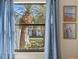 Window view with palm trees and blue curtains at 4411 46Th W Ave # 201, Bradenton, FL 34210
