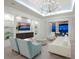 Bright living room with a modern entertainment center, light colored flooring, and comfortable seating area at 5630 Inspiration Ter, Bradenton, FL 34210