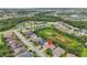Aerial view of neighborhood and home with water views, green spaces and community amenities at 616 Dogwood Run, Bradenton, FL 34212