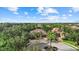 Aerial view of a beautiful neighborhood with lush greenery and mature palm trees at 7628 Haddington Cv, Lakewood Ranch, FL 34202