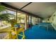 Spacious outdoor patio area with vibrant blue floors, hot tub access, and ping pong table at 8709 9Th Nw Ave, Bradenton, FL 34209
