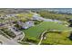 Aerial shot highlighting the community amenities including a pool, clubhouse, vast lawn, and a walking path at 17209 Barnwood Pl, Bradenton, FL 34211