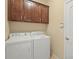 This laundry room features dark cabinets and a white washer and dryer at 2920 Oriole Dr, Sarasota, FL 34243