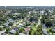 Aerial view of a neighborhood with mature trees, lawns, and a small pond adding to its tranquil setting at 5028 Oxford N Ave, St Petersburg, FL 33710