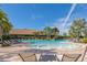 Beautiful resort-style pool with fountains and plenty of seating, perfect for relaxation and recreation at 5364 Salcano St, Sarasota, FL 34238