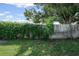 A backyard features a wooden fence, vibrant green foliage and mature trees in the yard at 6707 Northampton Pl, Bradenton, FL 34207