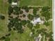Aerial shot showcasing a home with a screened-in pool nestled among the mature trees of a large parcel at 7343 Palomino Trl, Sarasota, FL 34241