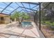 Stunning screened-in pool area with mature palm trees, adjacent to an outdoor bar area, perfect for entertaining at 7343 Palomino Trl, Sarasota, FL 34241