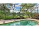 View from screened-in lanai of a kidney-shaped pool at 7426 Weeping Willow Blvd, Sarasota, FL 34241